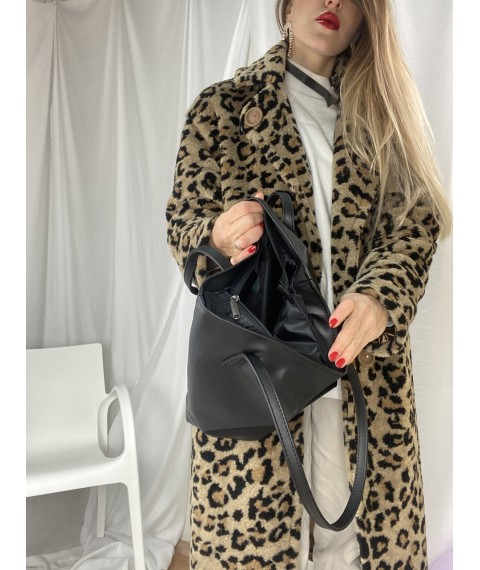 Women's waterproof eco-leather bag with a zipper, matte black
