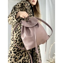 Backpack female urban medium with a flap with a tightening on a button lightweight soft eco-leather matte lilac