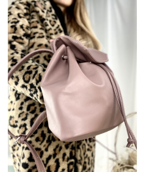 Backpack female urban medium with a flap with a tightening on a button lightweight soft eco-leather matte lilac