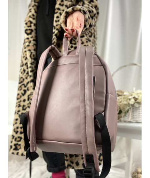 Женский городской рюкзак среднего размера с диагональным карманом из экокожи матовый сиреневый