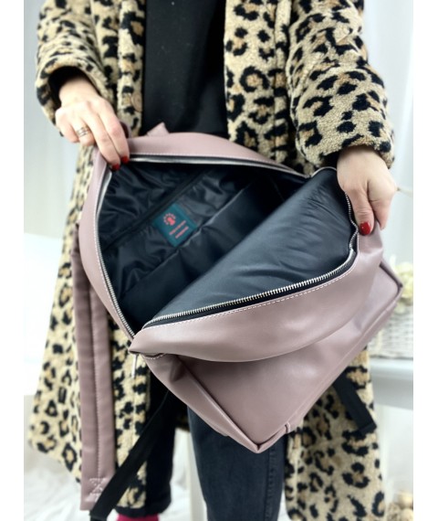 Женский городской рюкзак с диагональным карманом из экокожи сиреневый RM5x9
