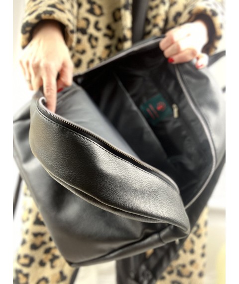 Women's Urban Backpack with Medium Diagonal Pocket Made of Eco Leather Black Textured Matte