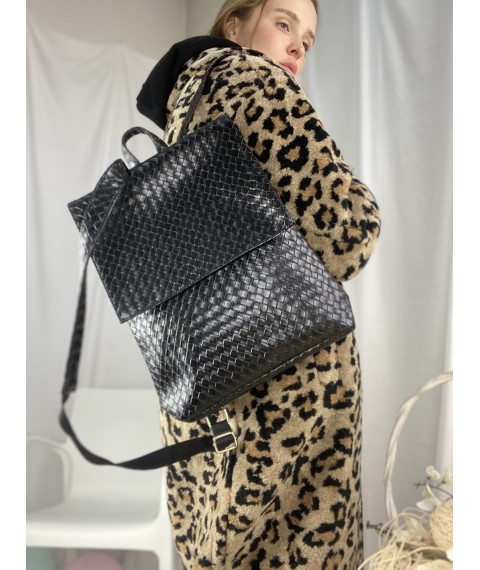 Черный женский рюкзак плетеный экокожа KL1x33