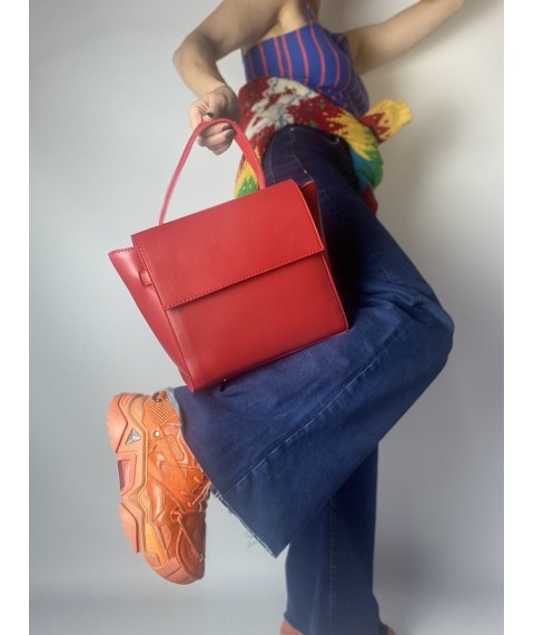 Красная женская сумка-шоппер из экокожи
