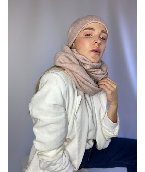 Snood collar women's warm winter woolen scarf light beige