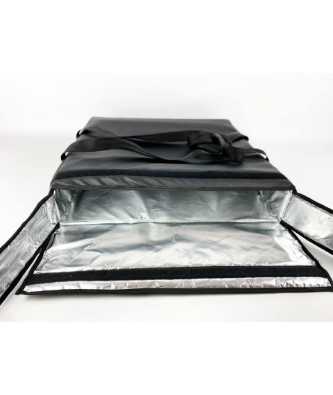 Big black pizza delivery bag made of eco leather 63*63*12 cm