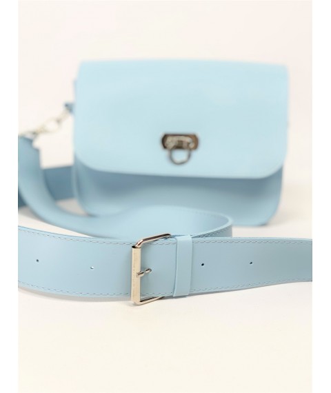 Ladies bag made of eco-leather, blue on a wide shoulder strap FU2x6