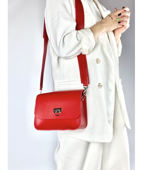Красная женская сумка с широким ремнем из экокожи FU2х4