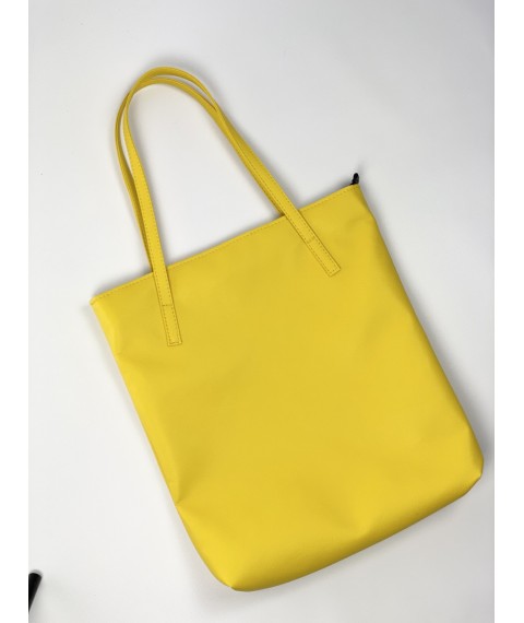 Yellow eco-leather shopper bag with zipper and lining SP2x8