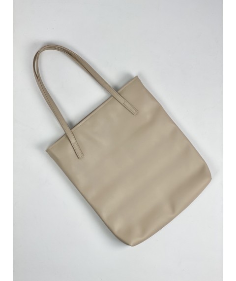 Women's shopper bag made of eco-leather, light beige with a zipper and lining SP2x13