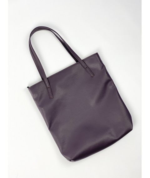 Women's shopping bag made of eco-leather, purple with a zipper and lining SP2x5