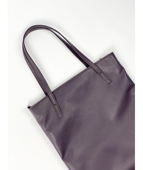 Women's shopping bag made of eco-leather, purple with a zipper and lining SP2x5