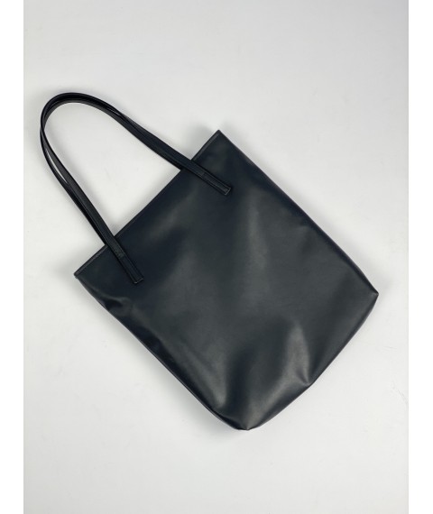 Women's shopper bag made of eco-leather matte black with a zipper and lining SP2x12