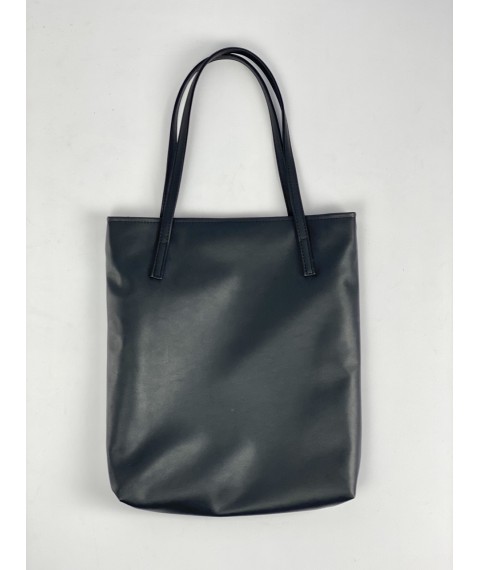 Women's shopper bag made of eco-leather matte black with a zipper and lining SP2x12