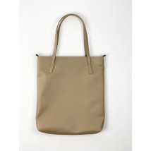 Women's shopper bag made of faux leather dark beige matte with a zipper and lining SP2x14