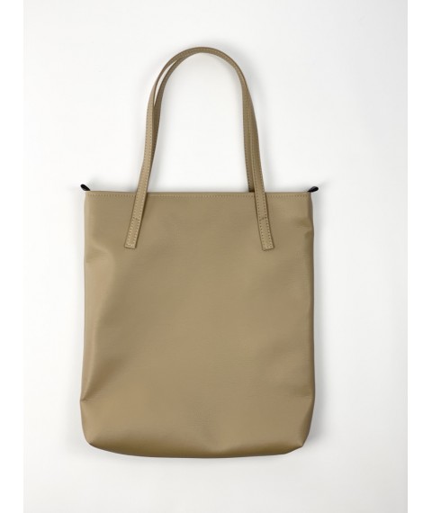 Women's shopper bag made of faux leather dark beige matte with a zipper and lining SP2x14