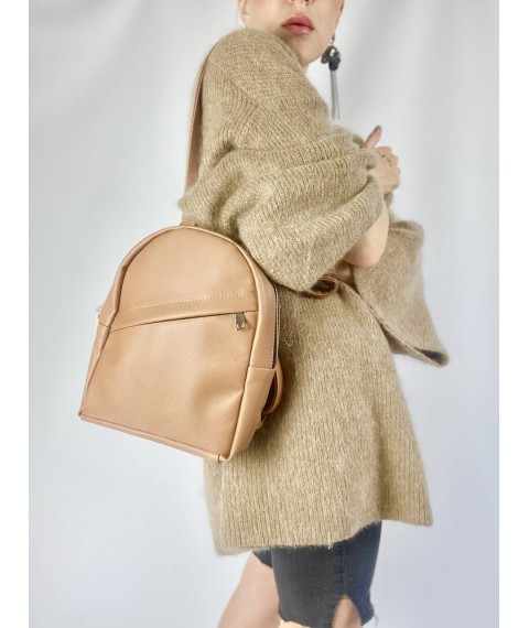 Backpack-bag female small urban waterproof eco-leather caramel beige RM1x17