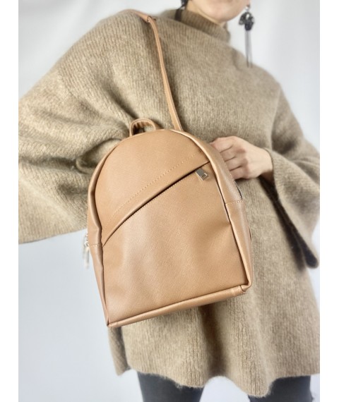 Рюкзак-сумка  женский маленький городской непромокаемый из экокожи карамельный бежевый RM1x17