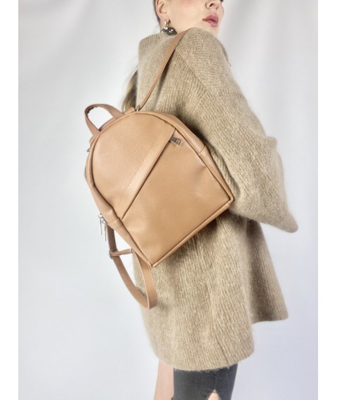 Backpack-bag female small urban waterproof eco-leather caramel beige RM1x17