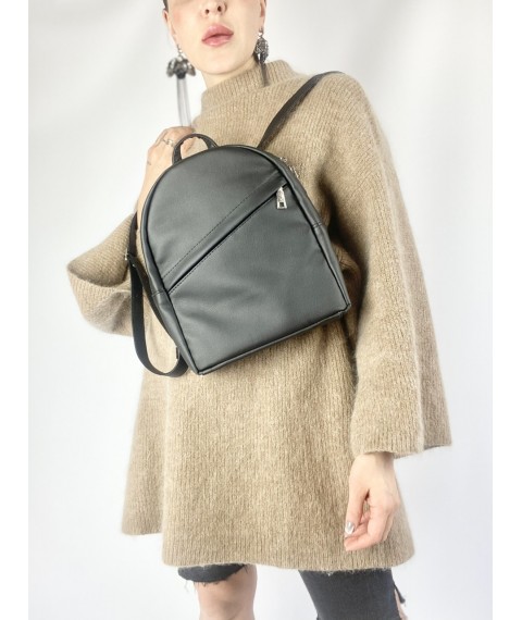 Women's black imitation leather backpack bag RM1x22