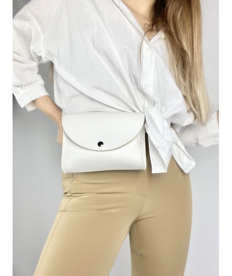 Fashionable women's clutch belt bag with two eco-leather belts white