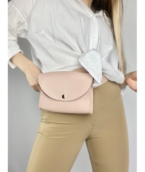 Fashionable women's clutch belt bag with two eco-leather belts pink