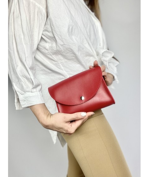 Fashionable women's clutch belt bag with two eco-leather belts red