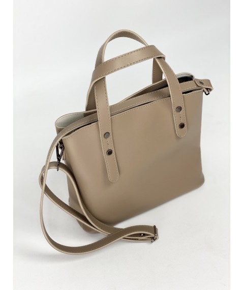 Medium size women's bag with three compartments and a long strap rectangular milk coffee beige