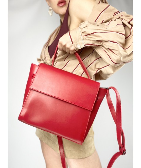 Сумка шоппер женская с клапаном большая стильная из экокожи красная SD22x5