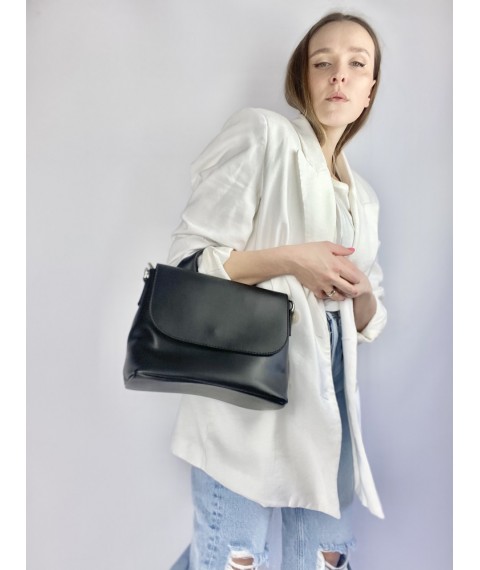 Black faux leather shoulder bag for women