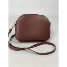 Women's laconic bag with three compartments and a back pocket with a long strap made of eco-leather matte burgundy
