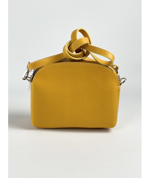 Женская сумка с тремя отделениями и задним карманом на длинном ремешке из экокожи желтая SD50x7