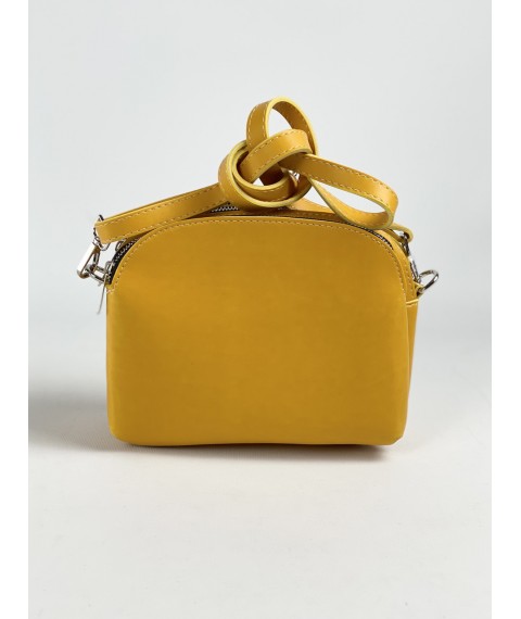 Women's bag with three compartments and a back pocket with a long strap made of eco-leather yellow SD50x7