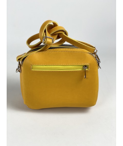 Женская сумка с тремя отделениями и задним карманом на длинном ремешке из экокожи желтая SD50x7