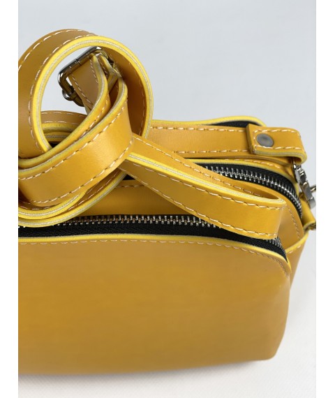 Women's bag with three compartments and a back pocket with a long strap made of eco-leather yellow SD50x7