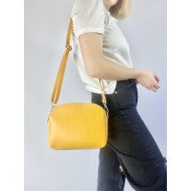 Women's bag with three compartments and a back pocket with a long strap made of eco-leather yellow SD50x7