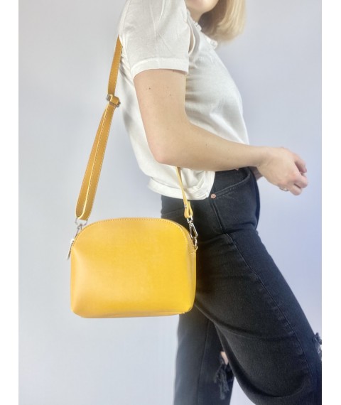 Women's bag with three compartments and a back pocket with a long strap made of eco-leather yellow SD50x7
