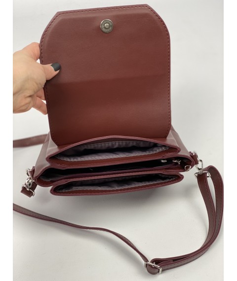 Ladies' medium stylish eco-leather shoulder bag, burgundy