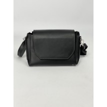 Messenger bag rectangular structured with a flap womens medium stylish eco-leather black matte
