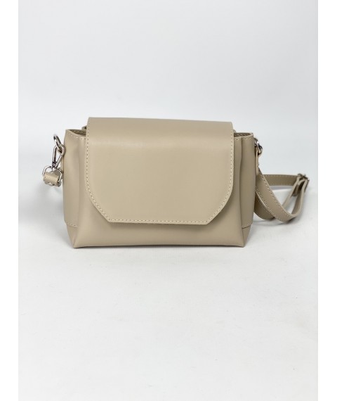 Messenger bag, rectangular, structured with a valve, medium stylish, made of eco-leather, milky-beige
