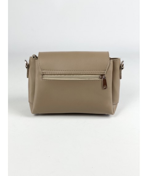 Messenger bag rectangular structured with a flap womens medium stylish eco-leather dark beige