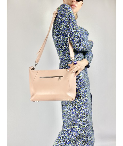 Женская сумка пудровая на широком ремне из экокожи SMx3