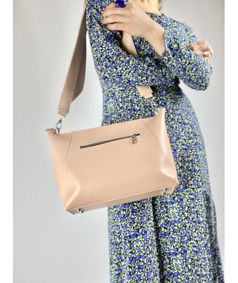 Женская сумка пудровая на широком ремне из экокожи SMx3