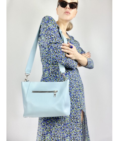 Ladies' big stylish eco-leather bag blue SMx4