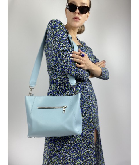 Ladies' big stylish eco-leather bag blue SMx4