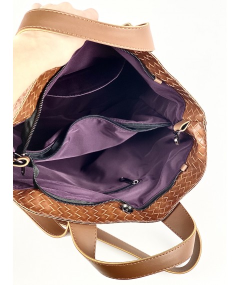 Плетеная женская сумка Ботега из искуственной кожи карамельная SD51x5