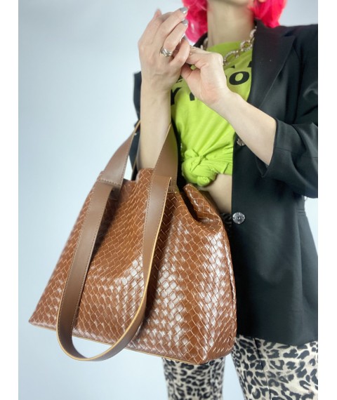 Gewebte Damentasche Botega aus Kunstleder Karamell SD51x5