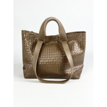 Large wicker coffee brown bag for women made of imitation leather SD51x4
