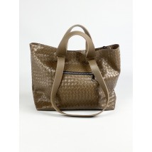 Large wicker coffee brown bag for women made of imitation leather SD51x4