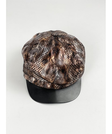 Женская кепка-гаврош из вилюра принт змея демисезонная